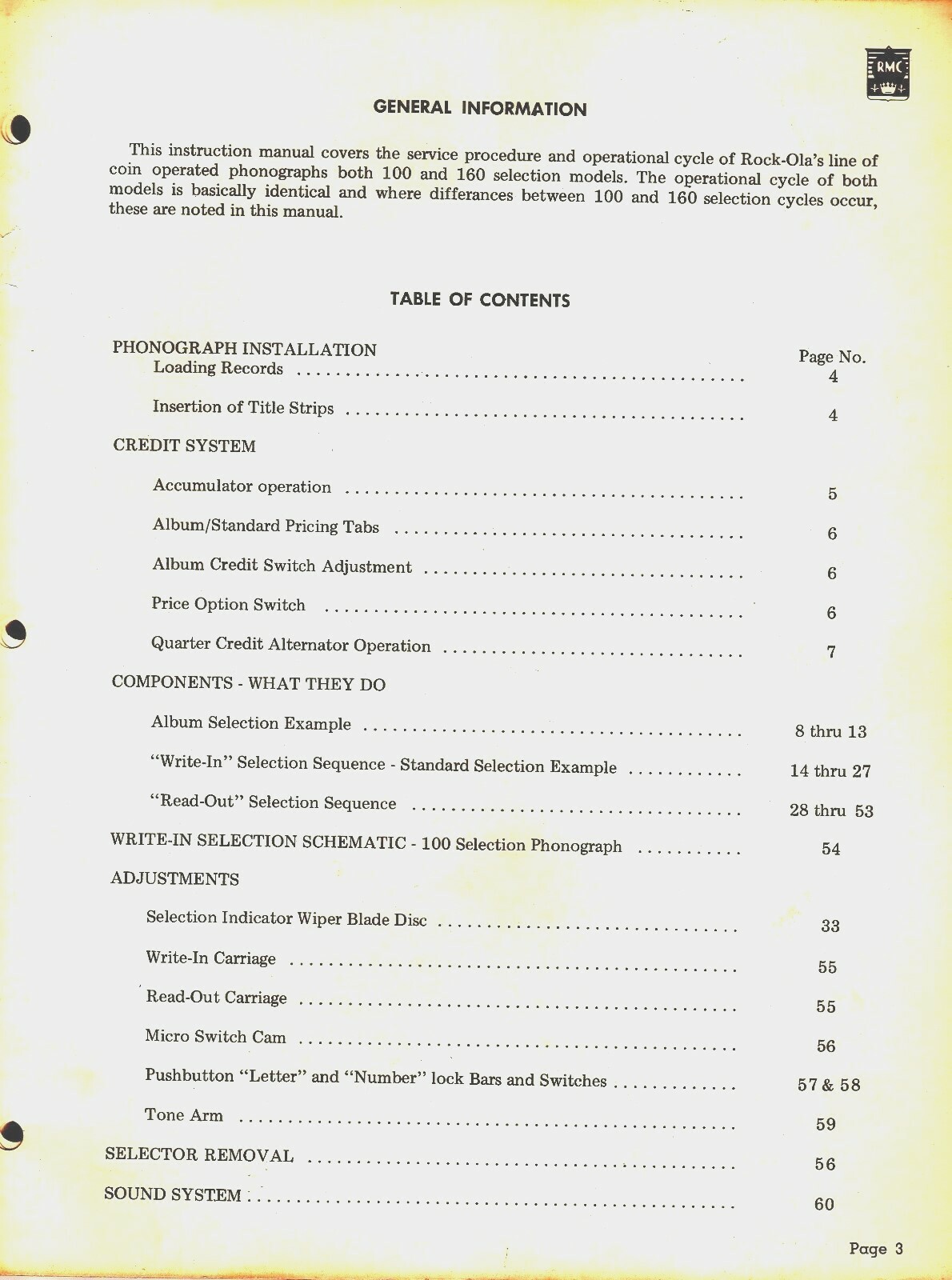 Original Rock-Ola Jukebox Service Manual & Parts Catalog  For Models 444 & 445