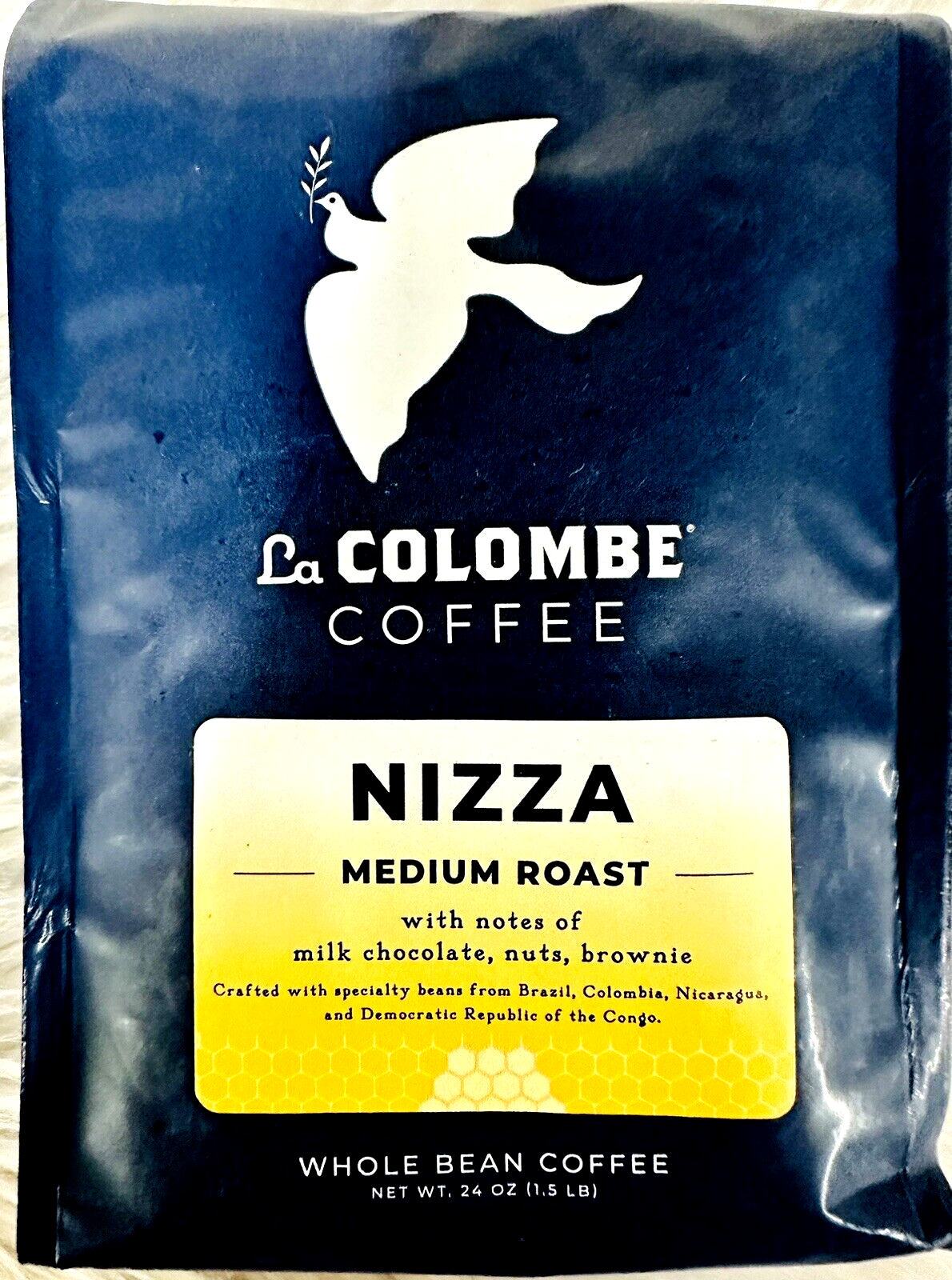 LA COLOMBE NIZZA MEDIUM ROAST WHOLE BEAN COFFEE 24 OZ MILK,CHOCOLATE, NUTS-E8
