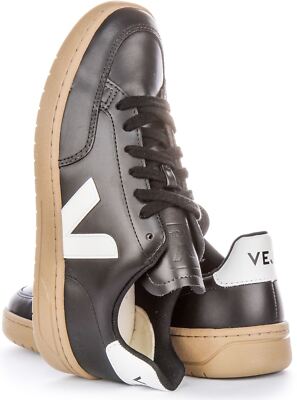 Pre-owned Veja V-12 Leather Logo Low Top Leather Mens Sneaker Black White Us 6 - 13