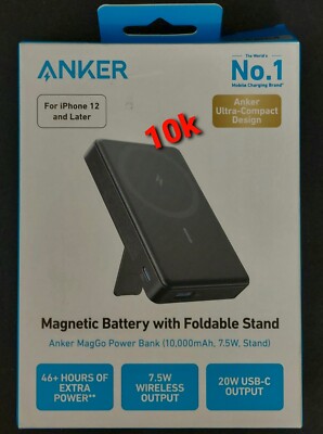 Anker - MagGo Magnetic Power Bank with Kickstand (10000mAh, 20W) Black OPEN BOX