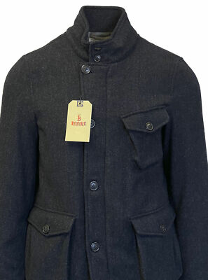 Pre-owned Baracuta Mens Herringbone Woven Wool Blazer Large (44) Midnight Blue