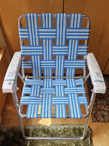 Vintage NOS Outdoor Folding Webbed Blue light Blue White