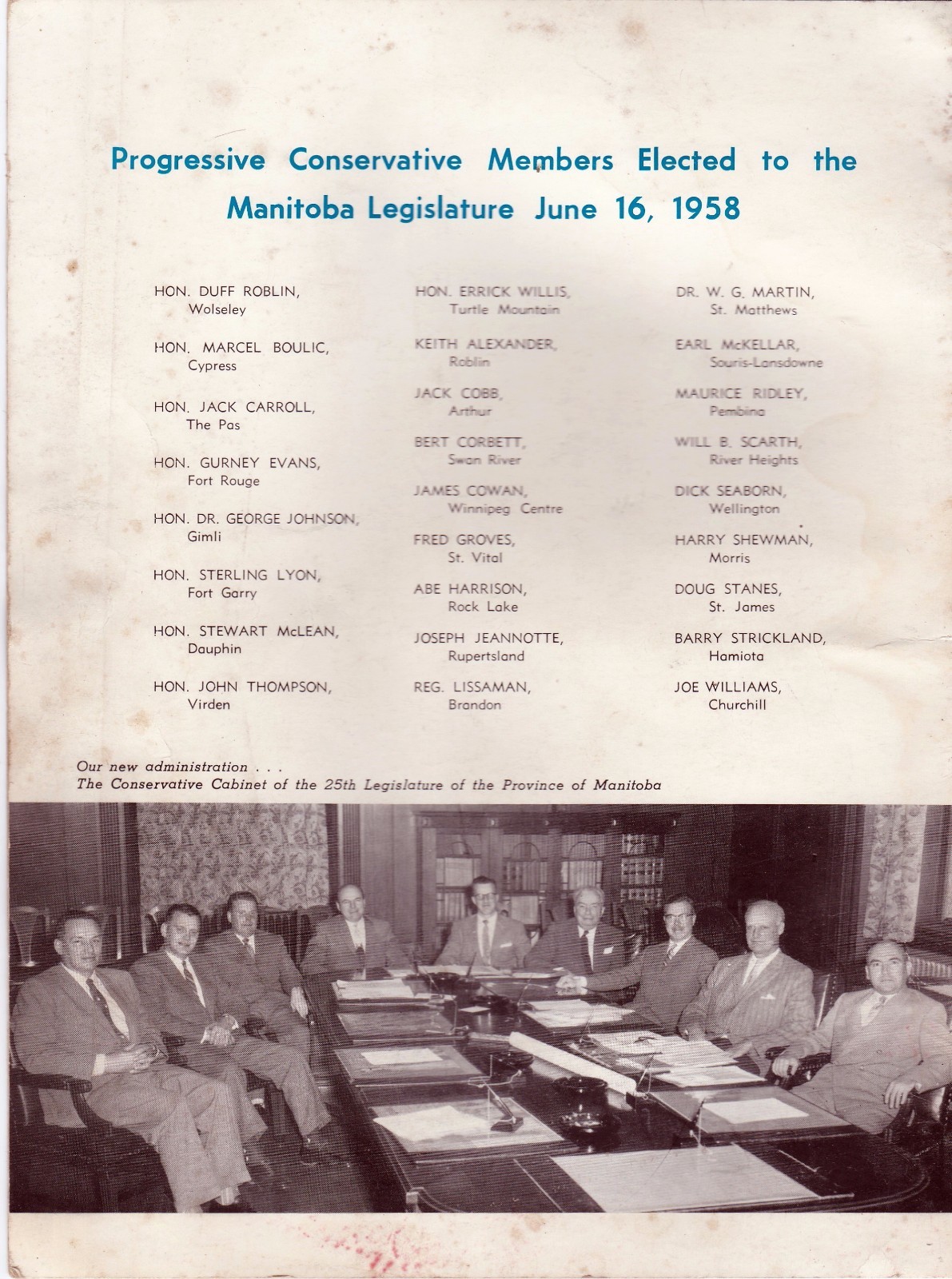 Conservative Party 1958 Annual Meeting Program Duff Roblin slc