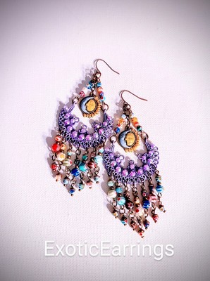 Bohemian Gypsy Celestial Multicolor Millifiori Glass Artisan Chandelier Earrings
