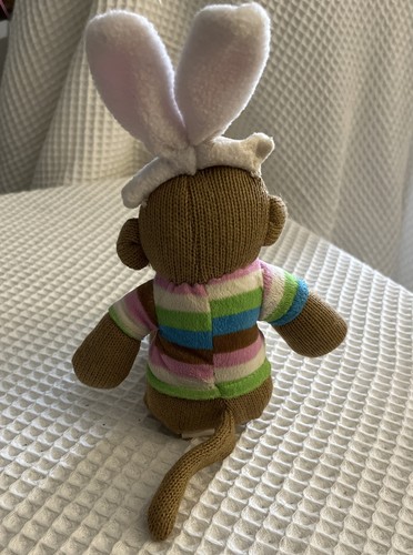 Dan Dee SOCK MONKEY GIRL W/ BUNNY EARS 11" Plush STUFFED ANIMAL Toy
