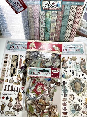 Stamperia Alice In Wonderland 6  Piece Lot Paper Ephemera Rub-ons Die-cuts Mould