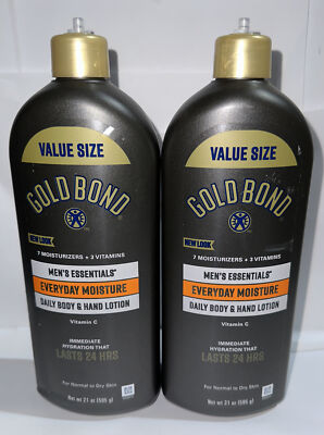 2 Gold Bond Men's Essentials Everyday Moisture Body & HandLotion 21oz Pump Broke
