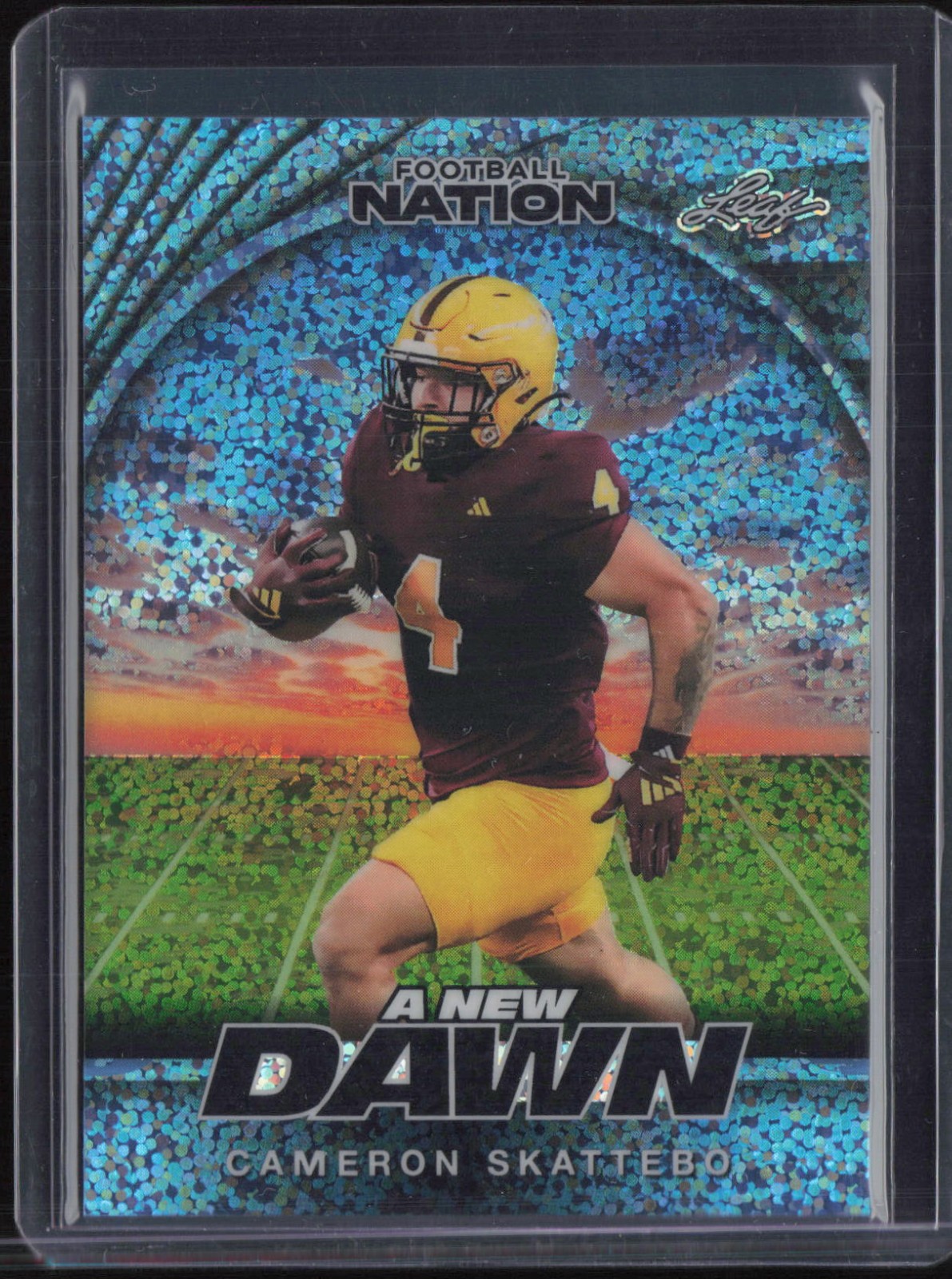 2025 Leaf Football Nation A New Dawn Sparkle Platinum Cameron Skattebo 1/1