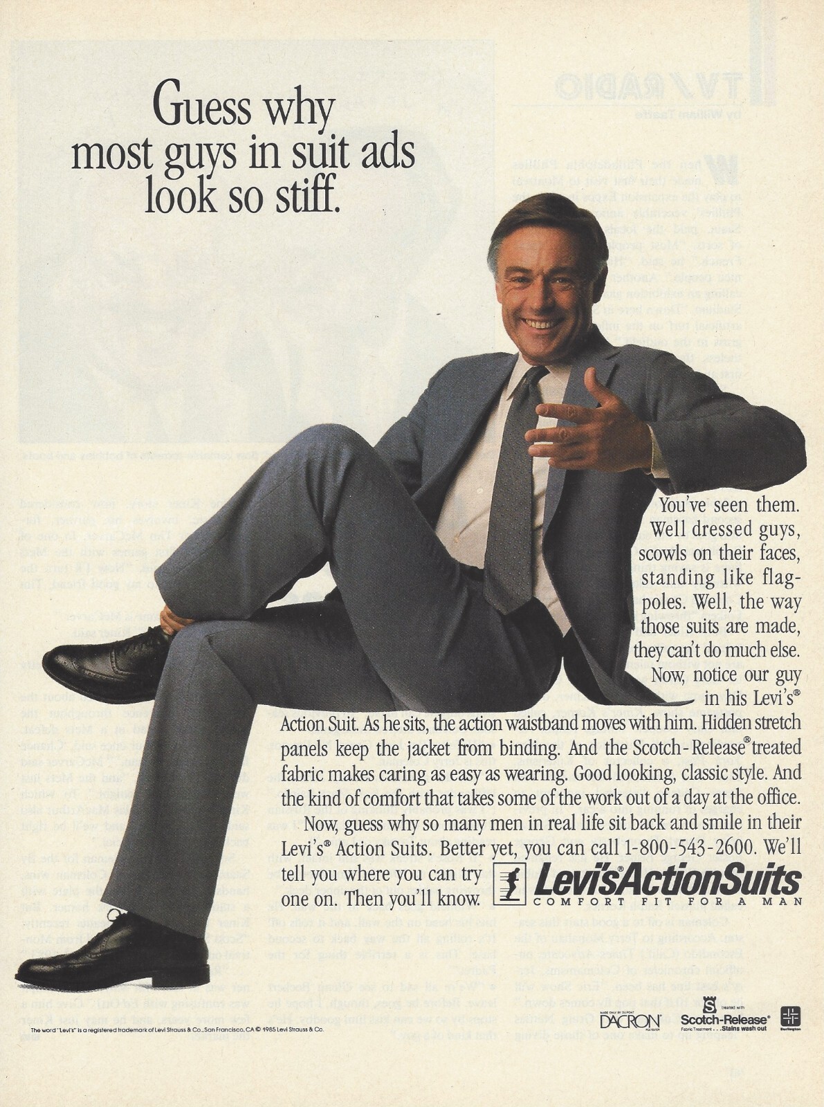 1985 Levi's Action Suit Men's Fashion vintage Print Ad 80's