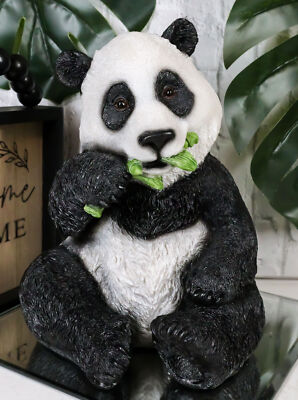 Realistic Lifelike Adorable China Giant Panda Bear Eating Bamboo Statue 8.25''H