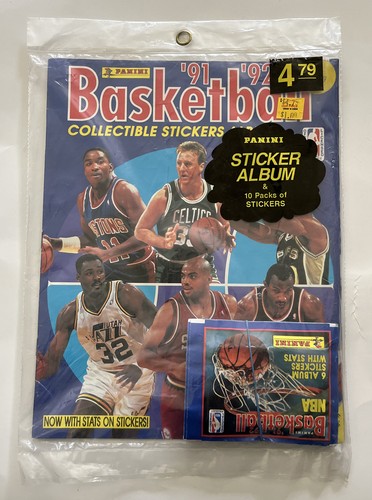 Vintage '91-92 Panini NBA Sticker Album New Sealed 60 Stickers 10