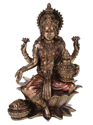 Lakshmi Statue Indischer Gott Figur Glück Weisheit Reichtum 18cm Skulptur bronz.