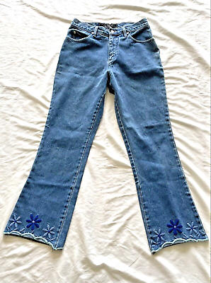 90s Vintage No Excuses Flower Embroidered Flare Bell Bottom Jeans