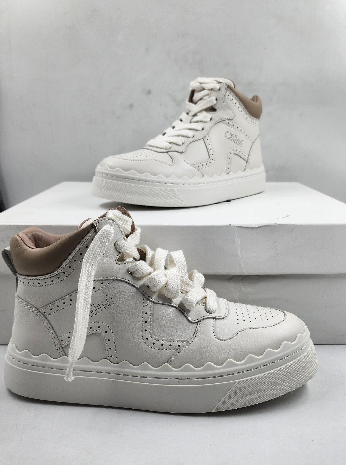Chloé Lauren High Top Sneakers Women's 35/5 US Light Nude Lace Up Closure - Picture 6 of 17