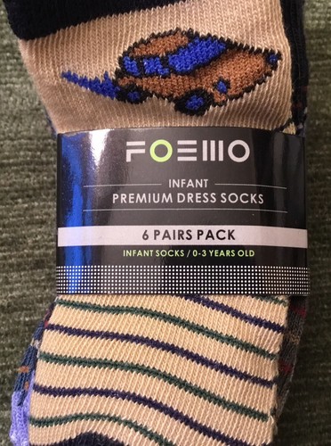 6 Pairs Infant Boys Assorted Colors With Cars Stripes Kids Socks 0-3 Years Old