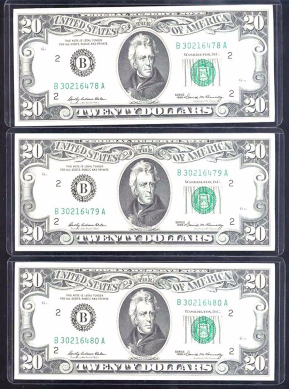  1969 $20 Frn- New York-3 Consecutives Gem 