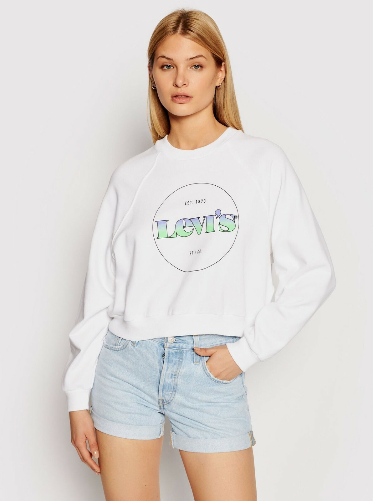 

Levis Vintage Reglan Crewneck Женский белый топ с круглым вырезом для активного отдыха Спортивная одежда