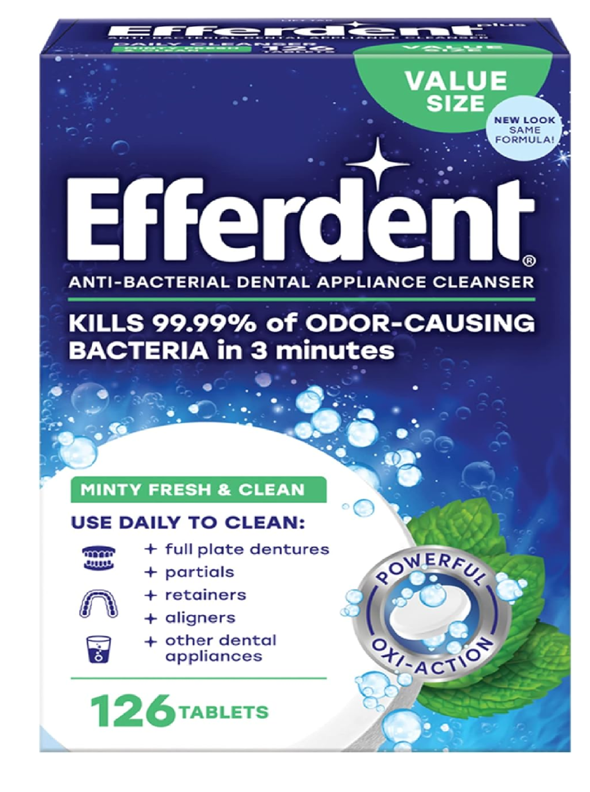 NEW Efferdent Retainer & Denture Cleaner Tablets Minty and Fresh Clean 126 Count