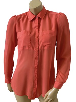 CANDIES Womens Size Small Sheer Red Long Sleeve Button Up Collared Shirt Top