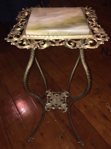 Beautiful Antique Bradley Hubbard Brass Marble Plant Fern Stand Table