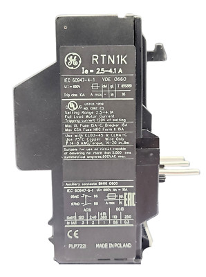 GE RTN1K 2.5-4.1A IEC OVERLOAD RELAY - MANUAL RESET