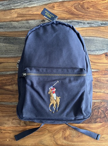 NWT Polo Ralph Lauren Navy Blue Canvas BIG PONY Player Travel Backpack Bag