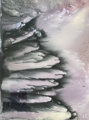 Abstract Mixed Media Ink Painting On Panel 9 X 12  Contemporary Epoxy Resin Coat