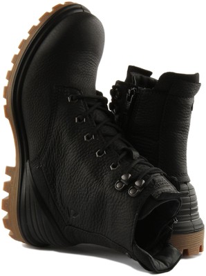 Pre-owned Ecco Tredtray Leather Hiker Boots Womens Sneaker In Black Size Uk 3 - 8