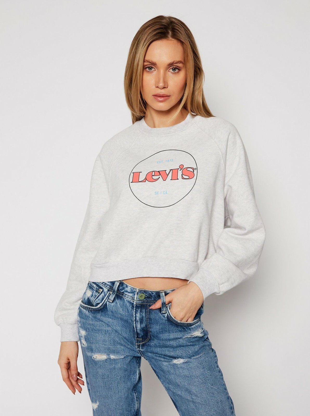 Женский светло-серый топ с круглым вырезом Levis Vintage Reglan Crewneck