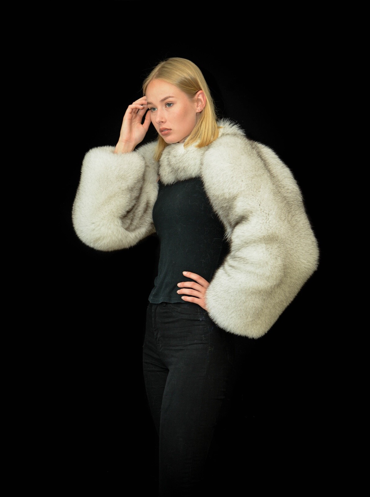 Pre-owned Handmade Genuine White Fox Fur Women's  Arm Warmers Sleeves + Scarf
