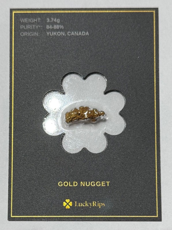 Lucky Rips Gold Nugget 3.74g 84-88% Pure From Yukon, Canada JRENM