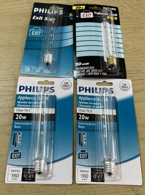 4 Philips 20w Tubular Exit Sign Clear Light Bulb, 3000 Hrs, 120V - New Old Stock