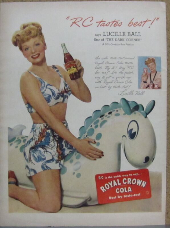 1946 Royal Crown Cola Print Ad; Lucille Ball (Lucy)