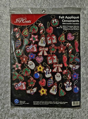 J & P Coats Felt Applique Ornaments Kit, Set of 48, 'Christmas Splender' IronOn