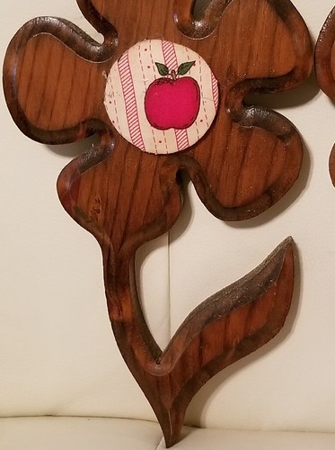 Pair Set of Vintage Wooden Flowers w apples Wall Decor retro country