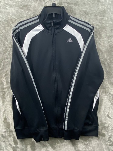 Vtg Adidas Men's Track Jacket Medium Black Full Zip Pockets