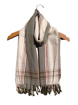 Kikoi Vibrant Gift 100% Cotton Ethnic Tassels Scarf Beach Wrap Kenya Made Khaki