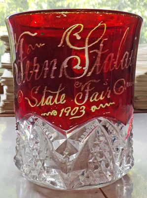 1903 State Fair Souvenir - Flashed Cranberry Pattern Glass Mug