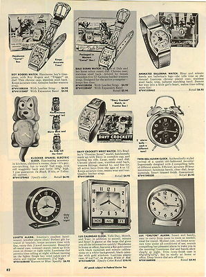 1957 PAPER AD Davy Crockett Wrist Watch Lux Calendar Clock Klocker Spaniel