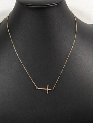 Gold Tone Sideways Cross Classic Pendant Necklace 21 in