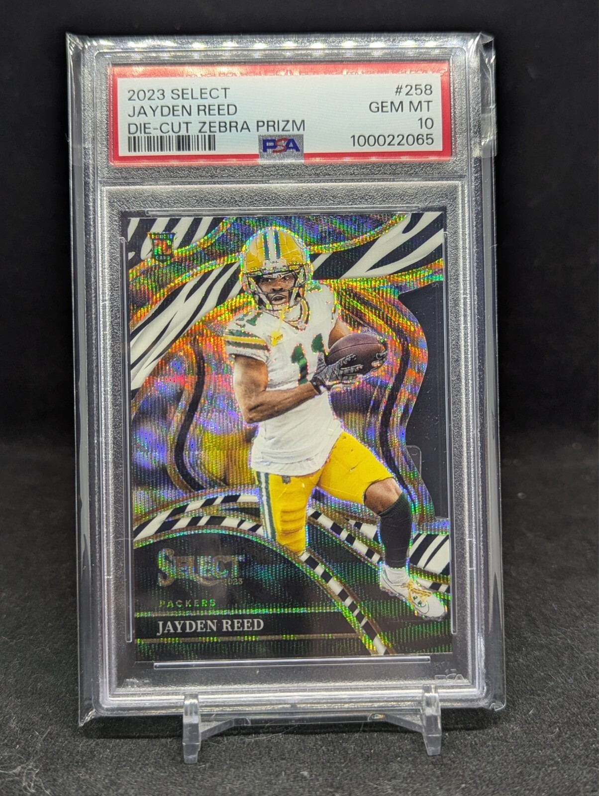 2023 Panini Select Jayden Reed Die-Cut Zebra Prizm #258 PSA