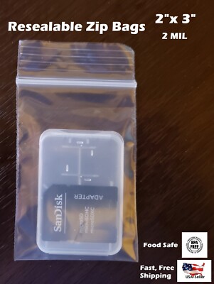 2''x 3'' Clear 2 Mil Plastic Zip Seal Bag Reclosable Top Lock 2Mil Small Baggies