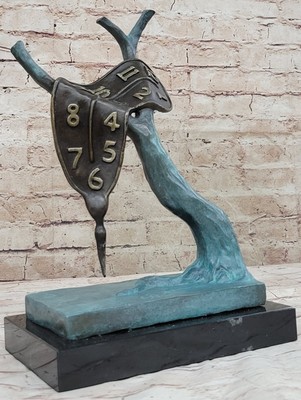 Melting Clock Green Patina over Bronze Sculpture - after Salvador Dali Figure