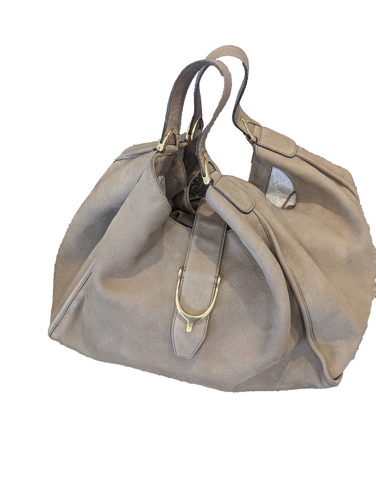 GUCCI 296855 X-LARGE Beige Nubuck Leather Soft Stirrup GUCCI 296855 X-LARGE Beige Nubuck Leather Soft Stirrup