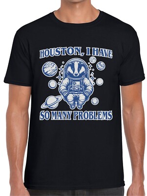 T-SHIRT tasso astronauta Houston I have so many problems maglietta nera space