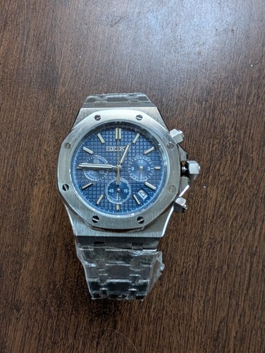 Pre-owned Seiko Royal Oak Shape Chronograph Movement Men Dive Watch Nice