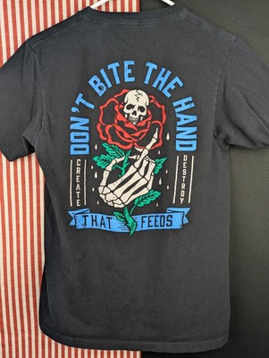 LCM Don t Bite The Hand T-shirt Men's S Skull Roses Skater Punk Create Destroy 