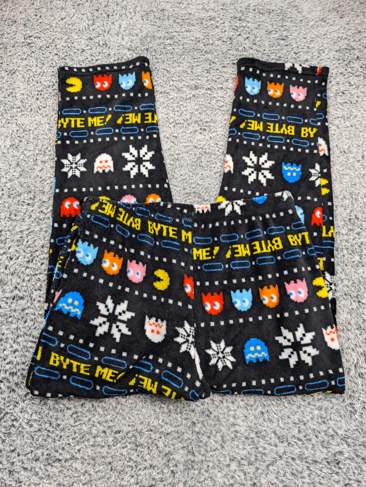 Pac Man Pants Mens Large Black Elastic Waist Drawstring