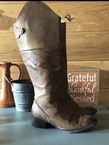 Pre-owned Freebird By Steven Stable Leather Distressed Tall Boots Size 10 $350 Tan In Brown