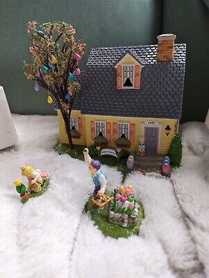 Vintage DEPT 56 Snow Village Easter HAPPY EASTER HOUSE #55090, NEW w Box RETIRED
